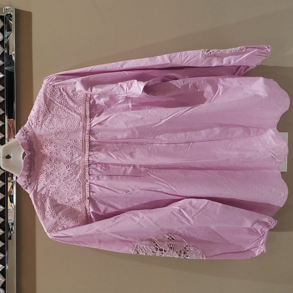 Nwt Johnny Was 14 cotton blouse pink with lace - Picture 10 of 12